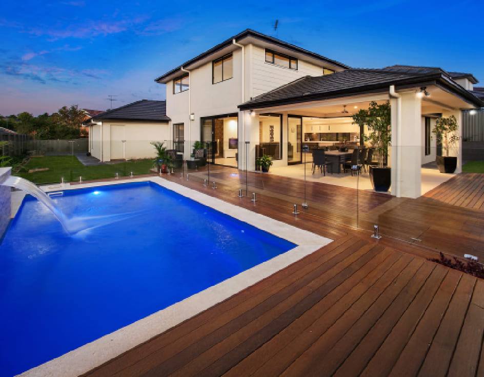 Modern fibreglass pool installation in Portland TX backyard