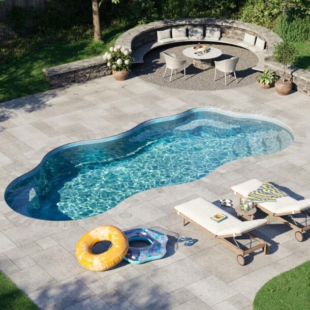 Modern fibreglass pool installation in Portland TX backyard